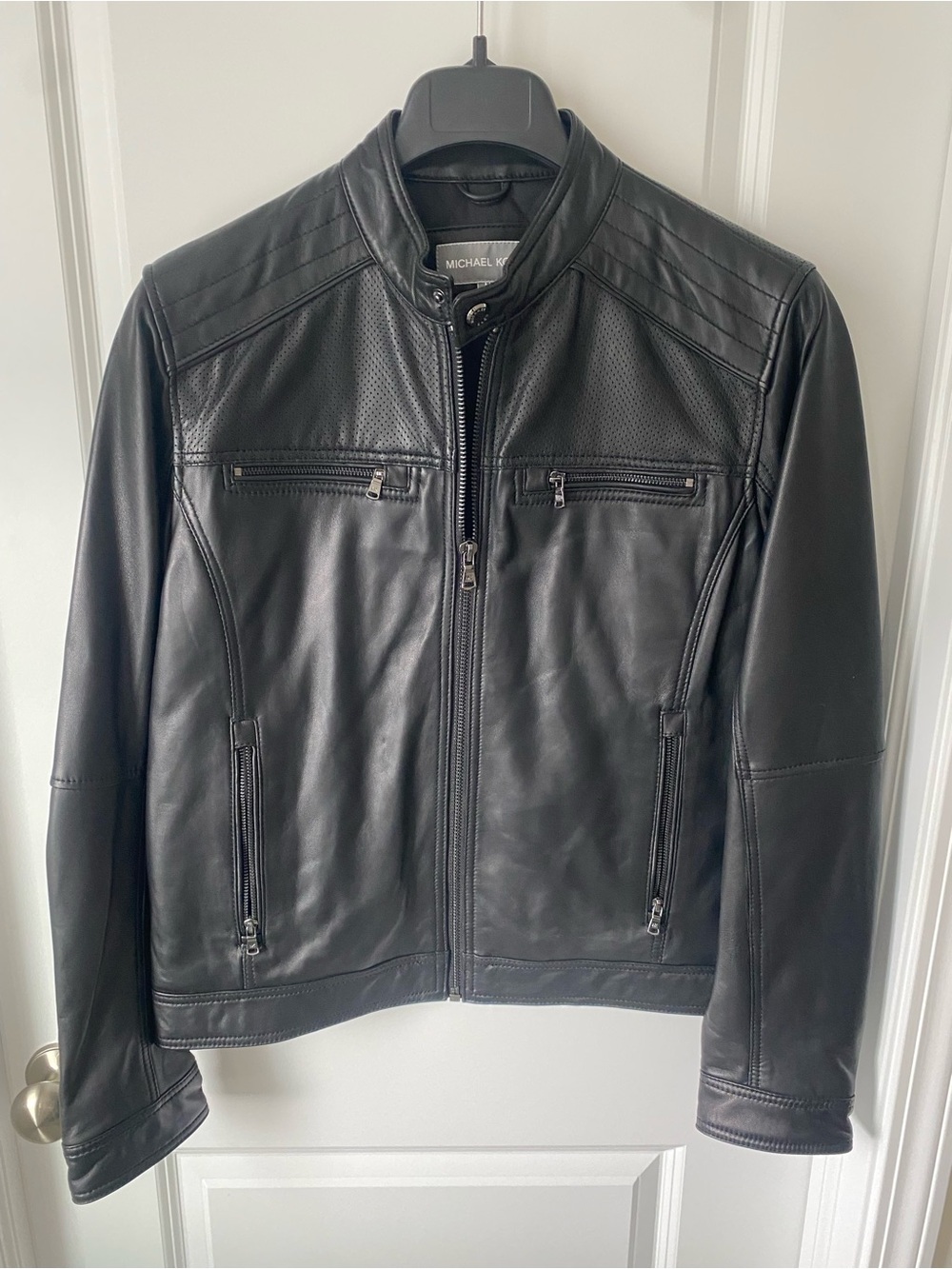 Perforated Leather Moto Jacket Black Biker Medium Michael Kors Jacket